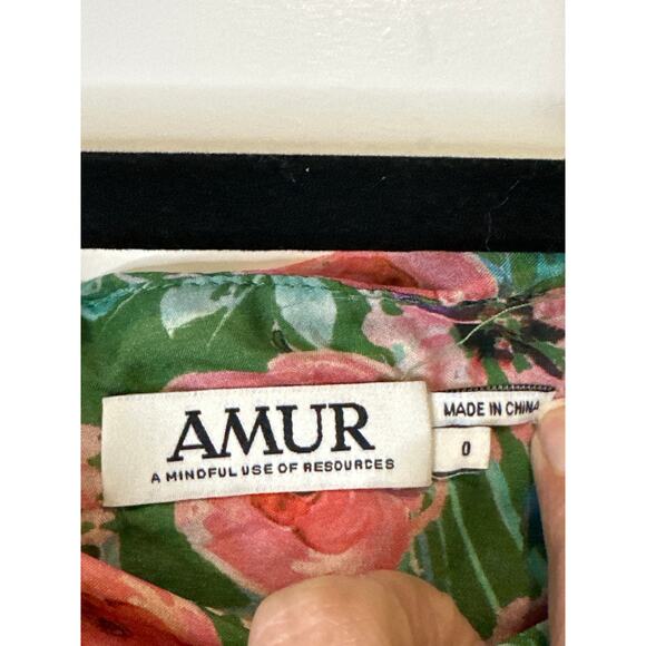 Amur Raven Silk Floral Off-Shoulder Maxi Dress Green Pink Size 0 - Picture 6 of 14